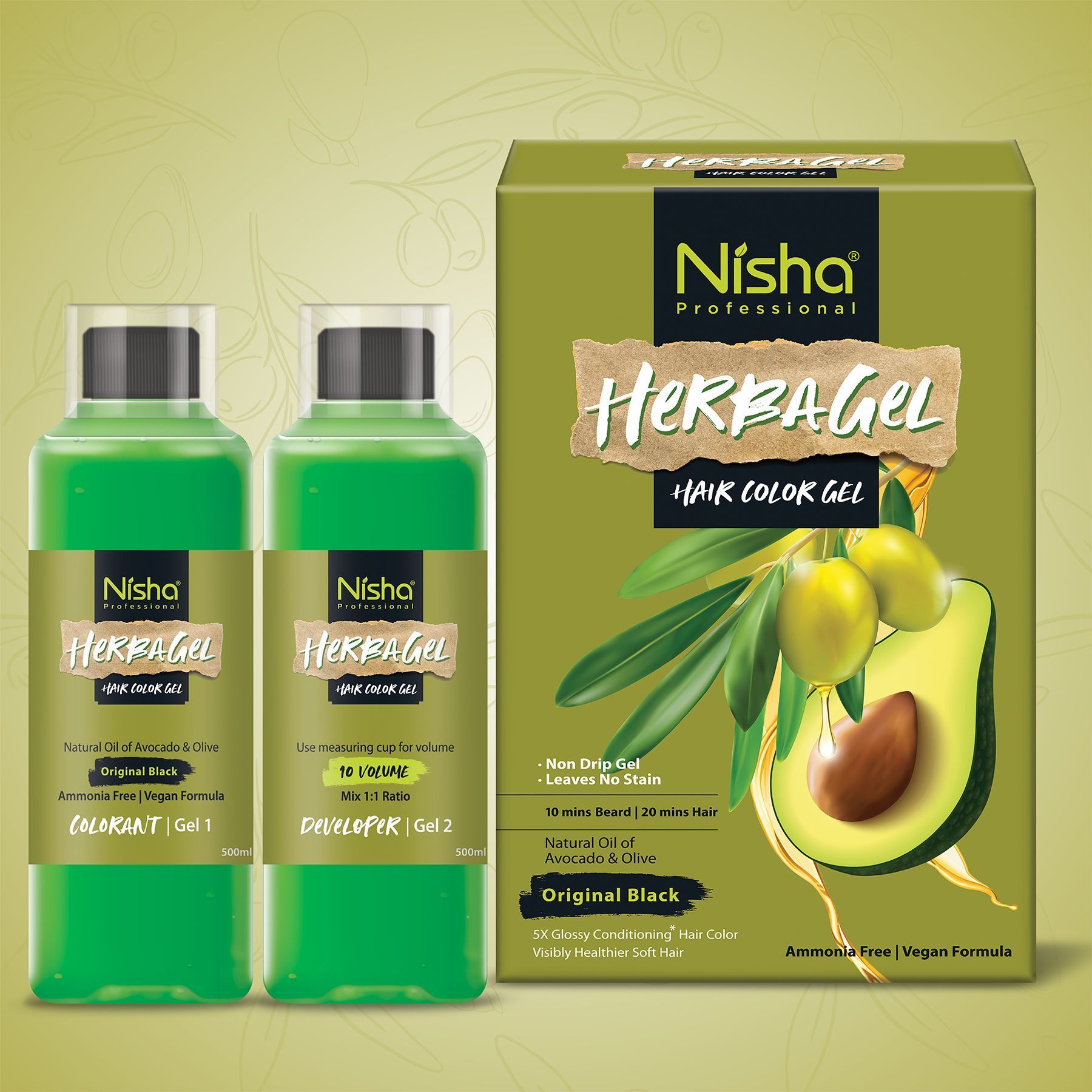Nisha Herbagel Hair and Beard Colour Gel Original Black 1000ml, Ammonia Free Black Hair Colour Gel, No Parabens, Vegan