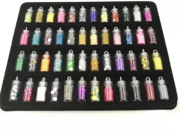 Elecsera 48 Bottles 3D Nail Art Charms Kit Random Nail Art Glitter Sequins Glitter Powder (Multicolor)