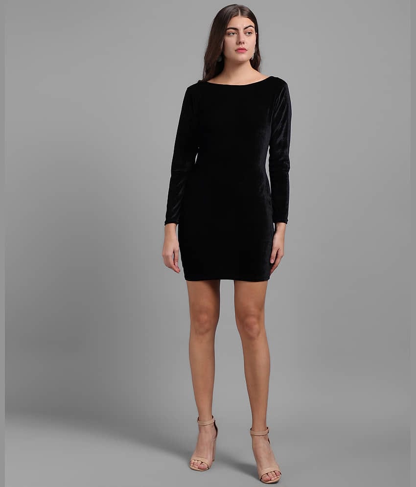 vivient femme Women Velvet Solid Bodycon Dress ( Wine )