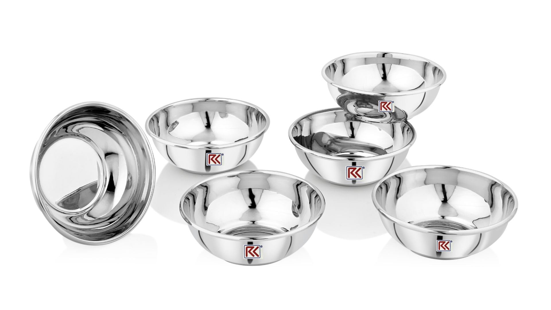 RK Premium Designer Curved Rim Stainless Steel Curry Dal Bowl Set of 6 | Serving Dessert Vegetable Soup Wati Vati Bowls Katori Rasgulla Bowls Steel Set | Polished Kitchen & Dining Size 5.5