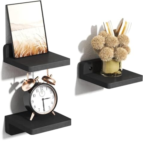 UHUD CRAFTS Engineered Wood Small Floating Shelves, Set of 3 Black Shelves for Wall Decor & Storage|Wall Mounted