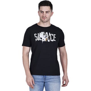 Life Dream Mens Black Embellished Cotton Blend Round Neck T-Shirt