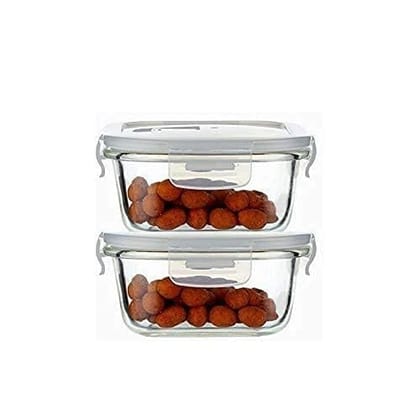 Femora Borosilicate Glass Microwave Safe Square Food Storage Container with Air Vent Lid (800ml, Set of 2), 1 Year Free Replacement