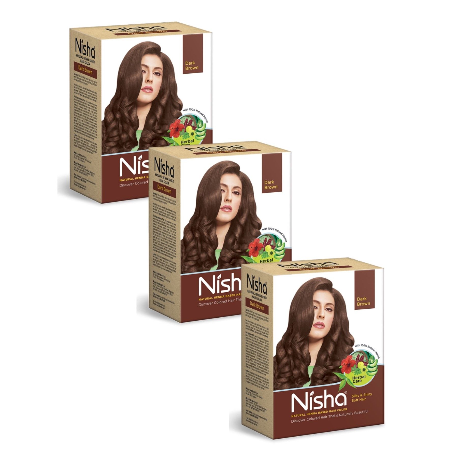 Nisha Henna Based Hair Color Dark Brown 60g Pack of 3, Henna Powder Hair Color Dye Brown Hair Colour