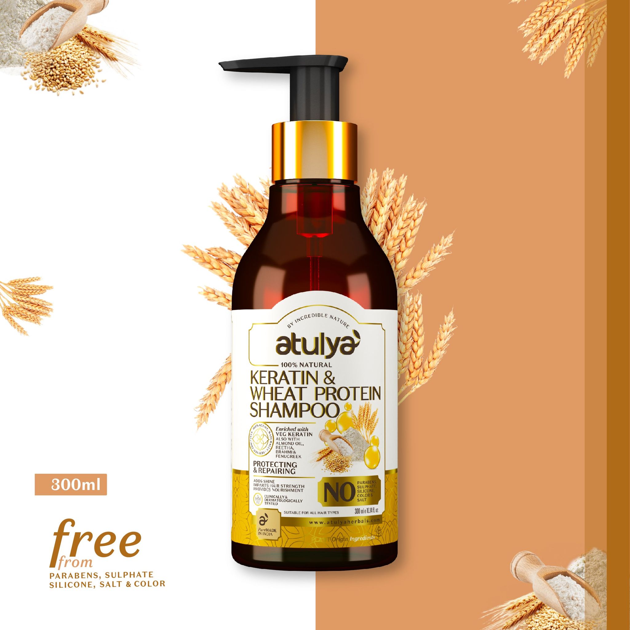 Atulya Keratin & Wheat Protein Shampoo | Protecting and Repairing - 300ml