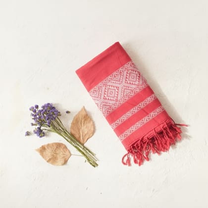 Artisanal Geometric Embroidered Red Dupatta