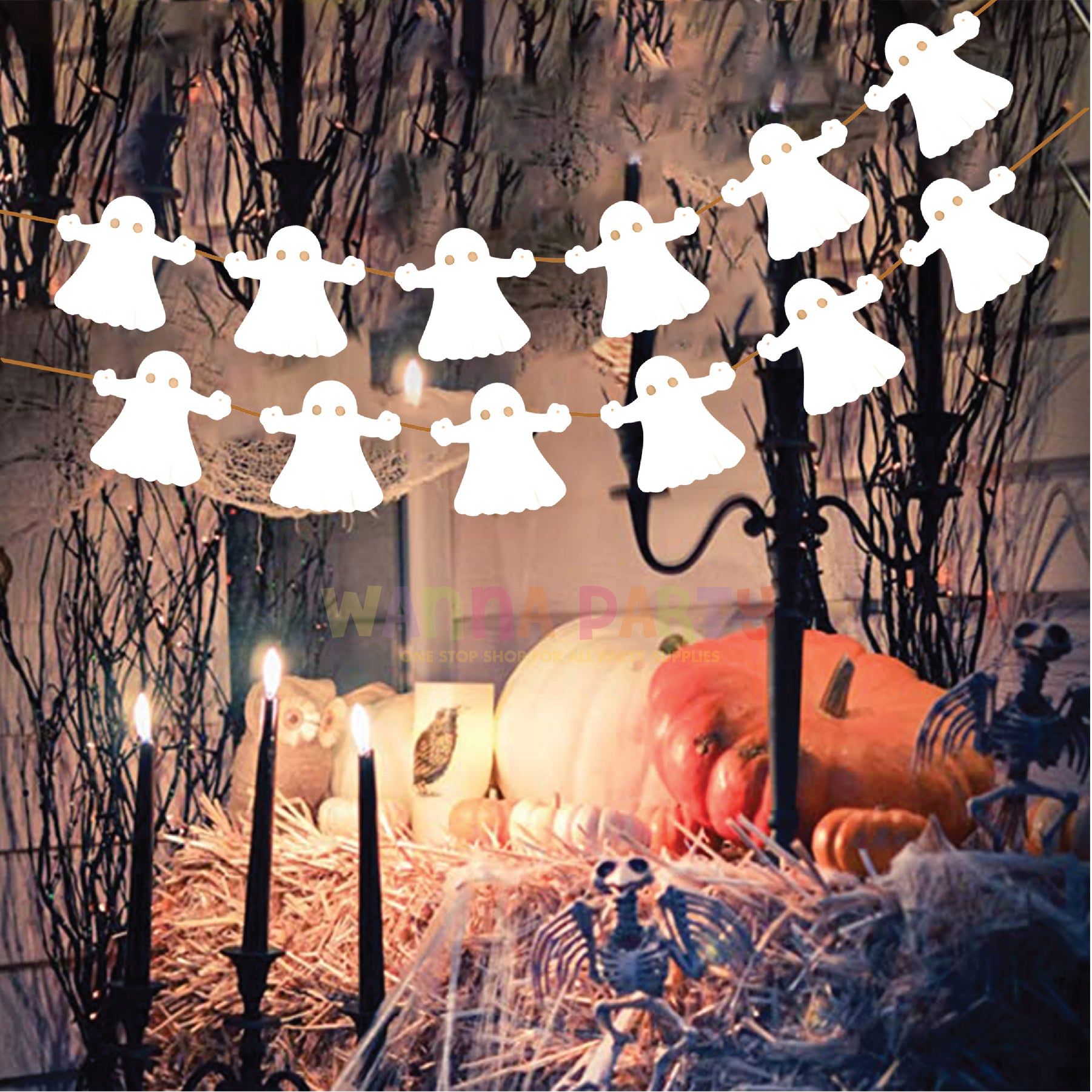 White Ghost Paper Garland for Halloween Decor - 10FT - 1PC