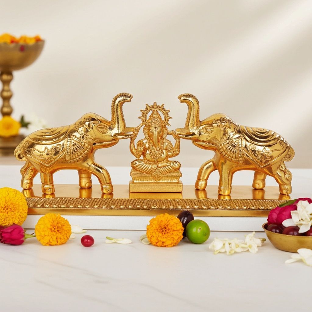 Aluminium  Elegant Elephant Design Sindhur Dibbi with Ganesh Statue (ASMAS398 G)