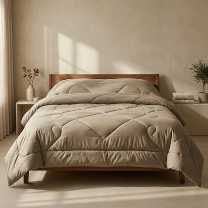 Cotton Plain Solid Taupe Double Bed Comforter