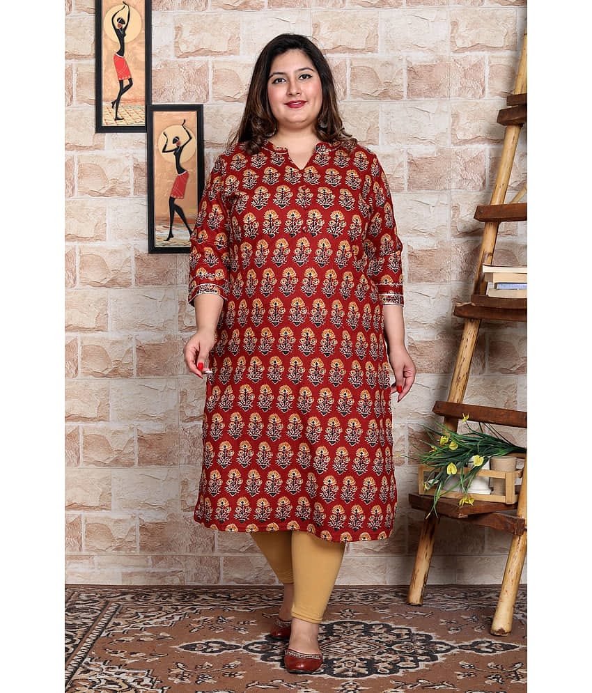 Avnii Cotton Printed Straight Women's Kurti - Red ( Pack of 1 )