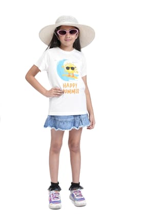 KUCHU Kids Graphic Printed T-Shirt | Happy Summer | Cotton Modal Fabric | Soft & Skin-Friendly | Everyday Casual Wear for Boys & Girls (in, Age, 8 Years, 9 Years, Regular, White)