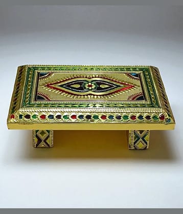 Sigaram 6 Inch Gold Plated Wooden Chowki / Patla for Home Pooja & Festival Decor K4741