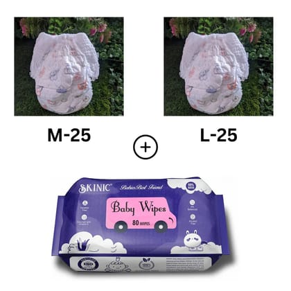 Baby Diaper Combo (M25+L25+Wipes) Baby Diaper Combo (M25+L25+Wipes)