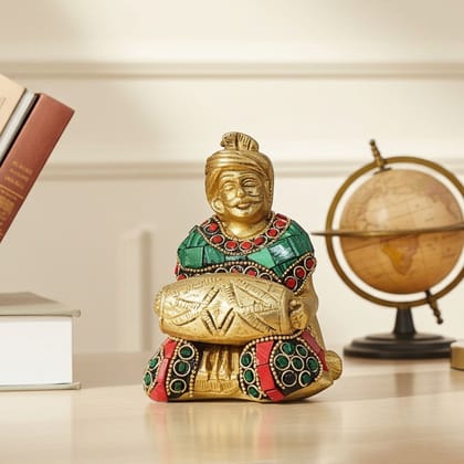 Brass Showpiece Male Musical Statue, Height : 4.5 Inch (BSMAS1830 A)