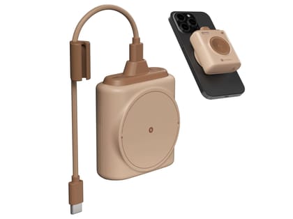 Portronics Moji 10 10000mAh mini Powerbank, Detachable Type C Cable, LED Indicator, 20W Wired Output - Mocha