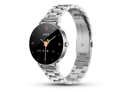 Pebble Eve 1.19 Ultra AMOLED Display (700 Nits), Bluetooth Calling, Female Health Tracker, Stainless Steel Strap, IP67, DIY Faces, Smart Watch - Classic Silver