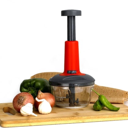 Matte Finish Hand Press Chopper with 3 Blades for Easy Vegetable & Fruit Chopping