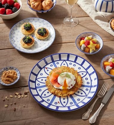 Table & Tale Luxury Porcelain Dinner Plates with Elegant Blue Pattern | Crafted in Sri Lanka | Bone-Ash Free | Scratch and Chip-Resistant | Perfect for gifting | Microwave & Dishwasher Safe | Set of 4