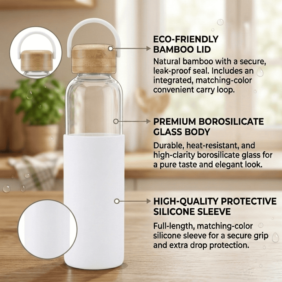 Personalized Borosilicate Glass Bottle 500ml with Bamboo Lid