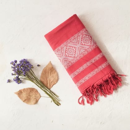 Ethnic Geometric Patterned Red Cotton Dupatta