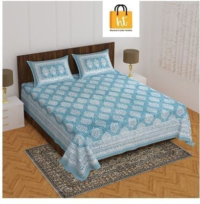 3001-Hometrade India-Standard King Size (90*108 Inches) Double Bedsheet With 2 Pillow Cover-RJ-14-Jaipur lining-4030