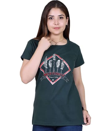 Ogarti Women Cotton Blend Printed Regular Fit Round Neck T-Shirt ( Charcoal )