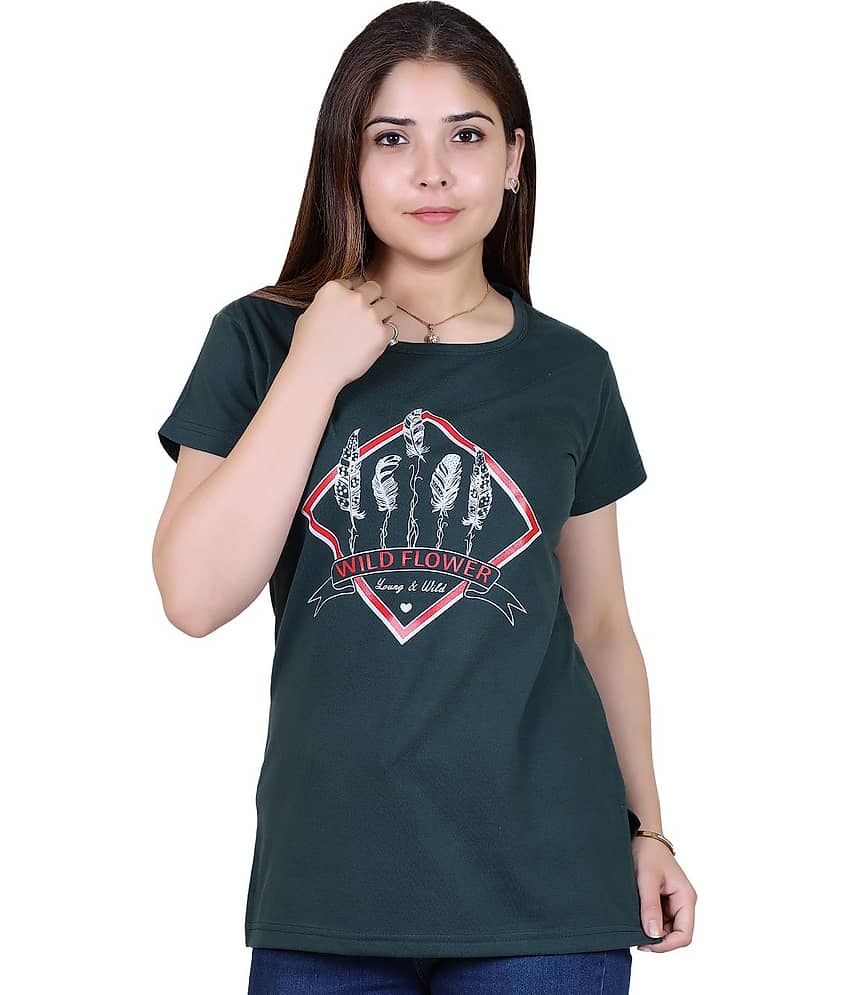 Ogarti Women Cotton Blend Printed Regular Fit Round Neck T-Shirt ( Charcoal )