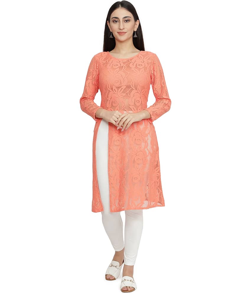 NUEVOSDAMAS - Orange Cotton Women's Front Slit Kurti ( Pack of 1 )