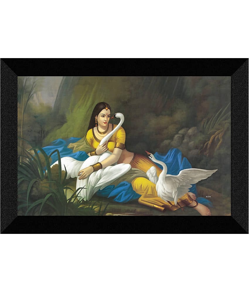 saf RADHA KRISHNA PAINTING Digital Reprint 11 inch x 14 inch Painting (With Frame)