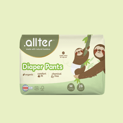 .allter Organic Bamboo Diaper Pants- Medium Size (9-14kgs), 26 Pcs