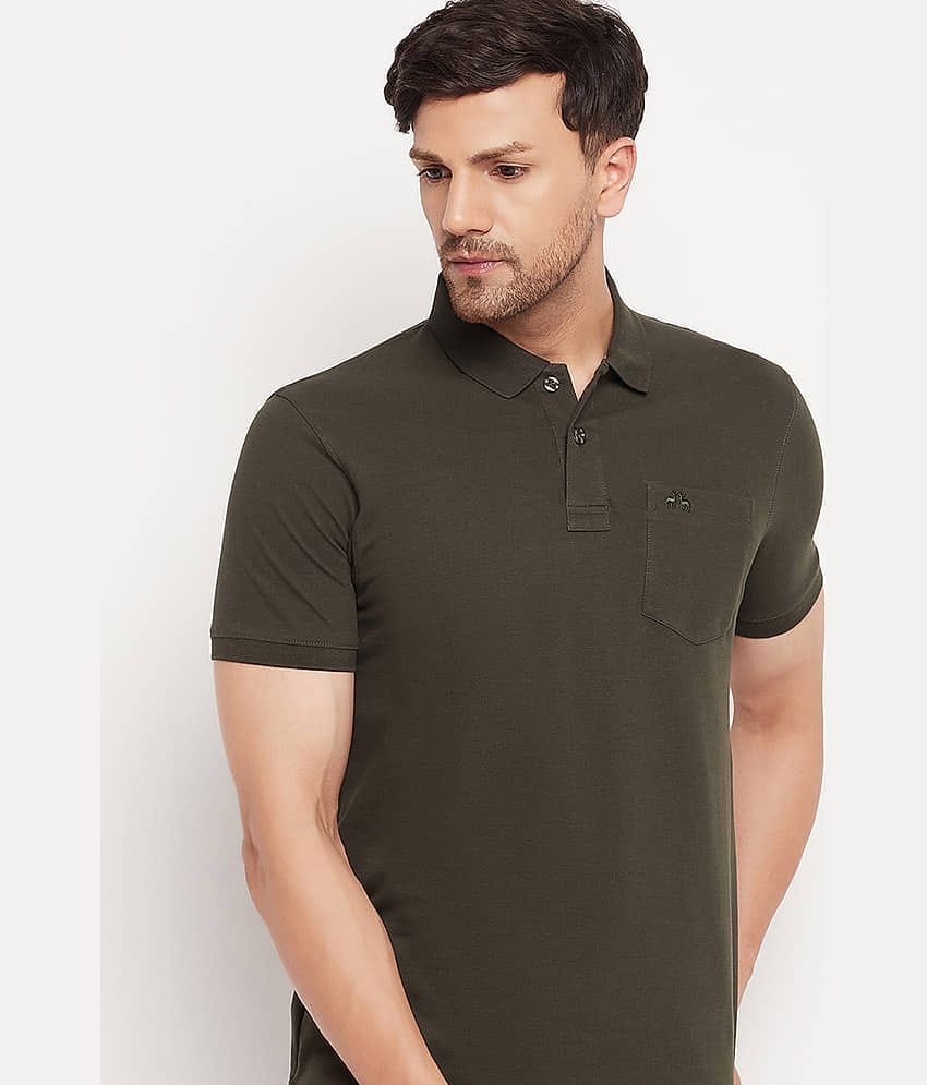 98 Degree North Pack of 1 Cotton Regular Fit Solid Half Sleeves Men's Polo T Shirt ( Olive )