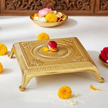 Brass Chowki for God Idol - Traditional Puja Base Stand, Length : 5.5 Inch (BSMAS1022 E)