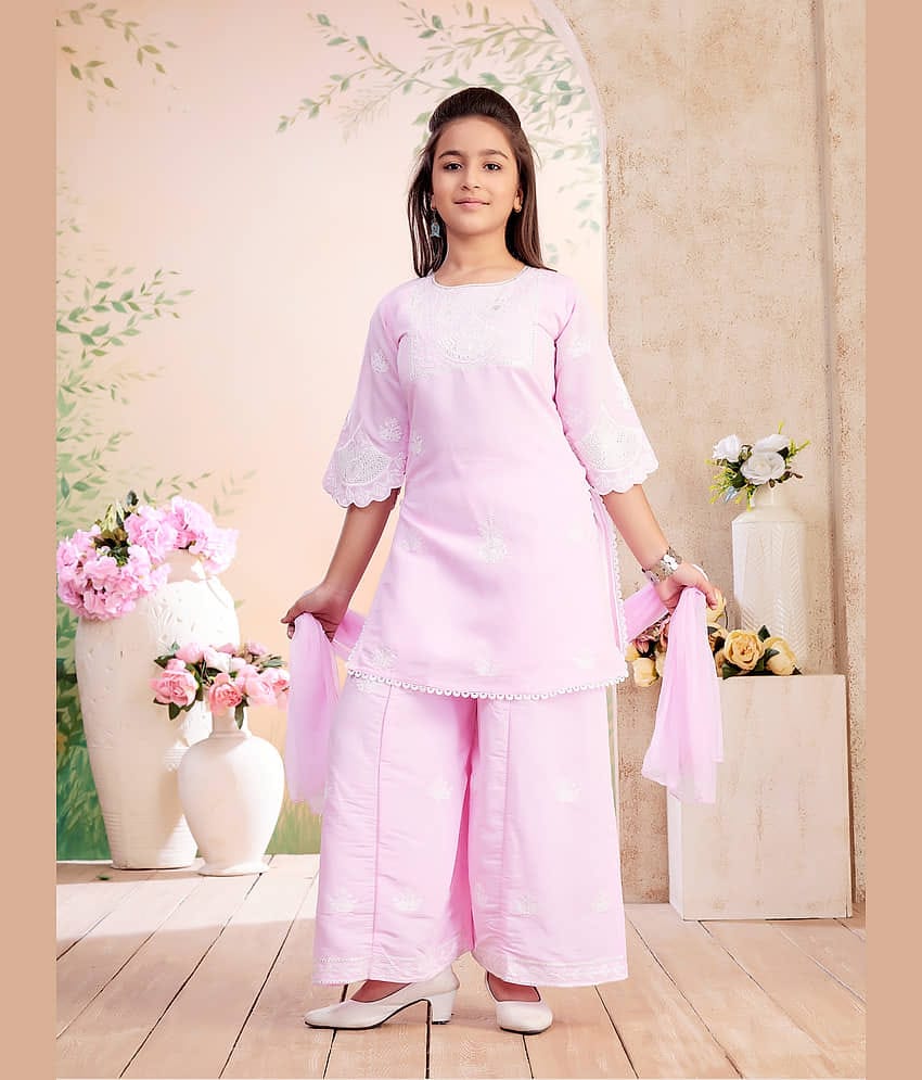 Aarika Girls Silk Kurti with Pants ( Pack of 1 , Pink )