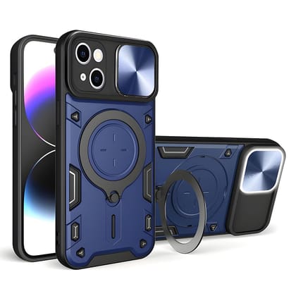 LIRAMARK Back Cover Case Compatible with iPhone 15 Plus (6.7 inch) with Stand & Slider Camera Military Grade Drop Protection