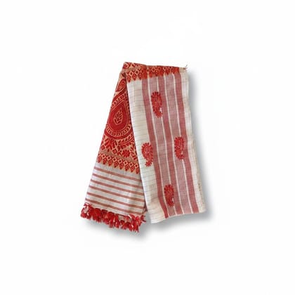 Traditional Paisley Red and White Cotton Dupatta