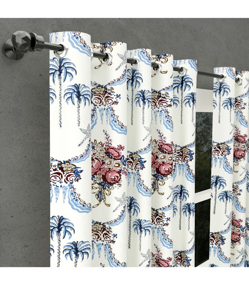 Timeless Blue Pottery Curtains Urban Jaipur Hand Block Prints( 5 Feet )