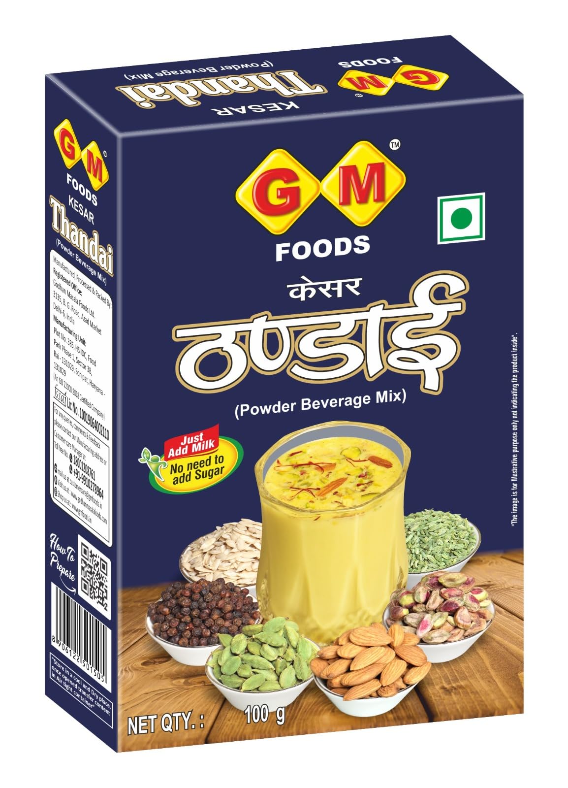 GM Foods Premium Kesar Badam Thandai Powder 100 gm | With Almonds, Saffron (Kesar), Pistachios & Milk Solids | Traditional Indian Summer Drink Mix | Rich & Refreshing | No Artificial Colors