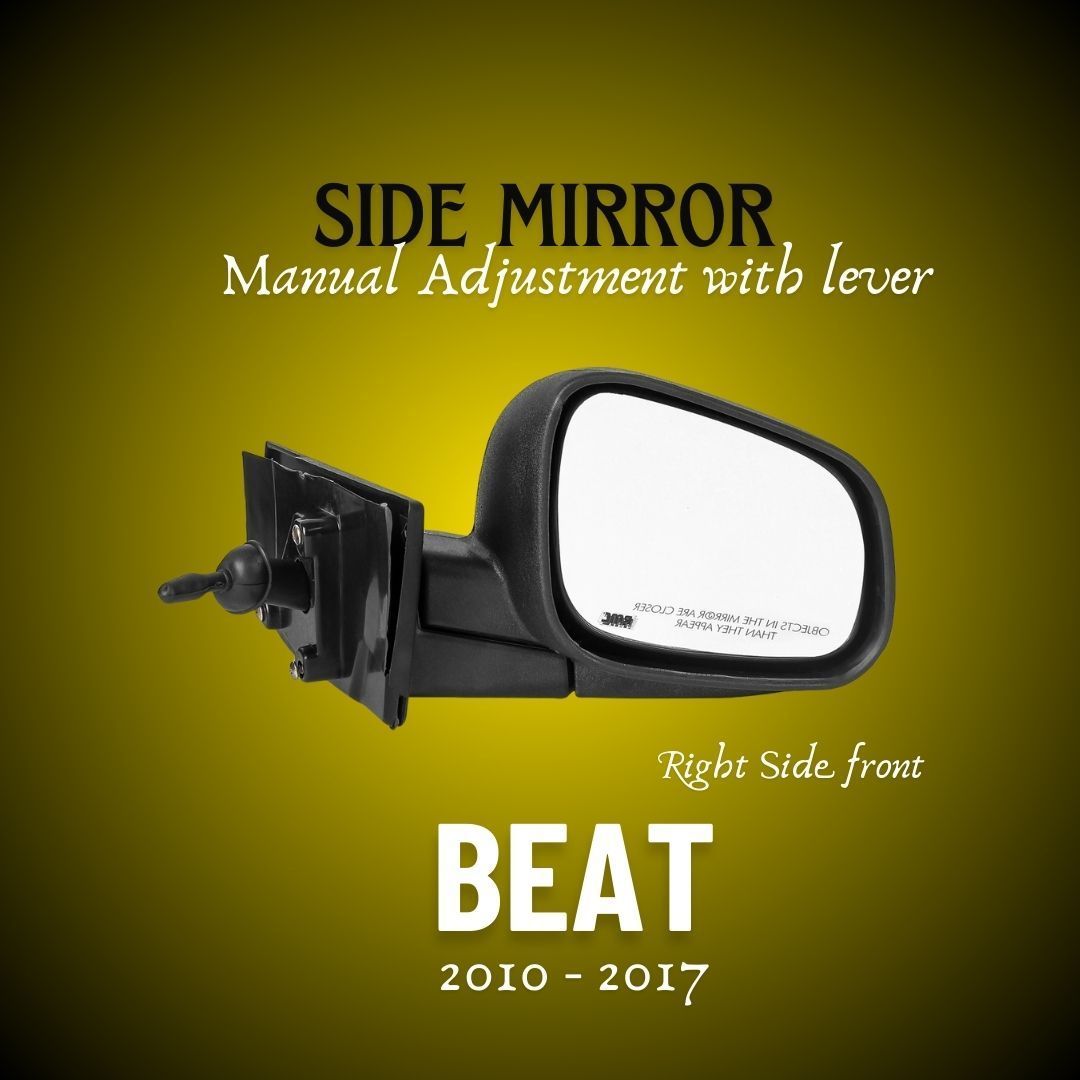 RMC Car Side Mirror Suitable For Chevrolet Beat With Lever (2010-2017) | Manually Operated (Black) RIGHT SIDE (DRIVER SIDE)