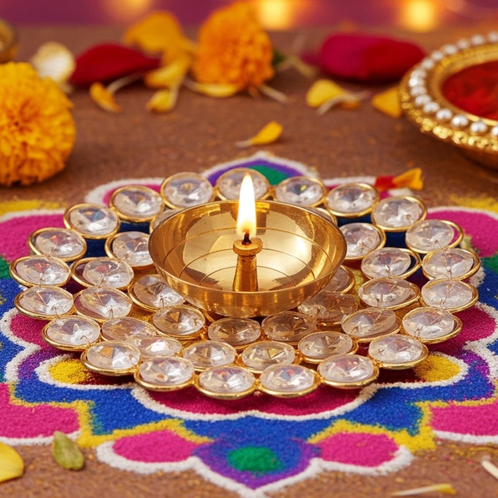 Brass Round Crystal Diya No. 2 (ZMAS217 B)