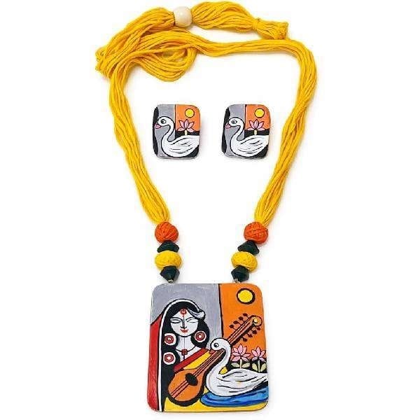 Handmade EcoFriendly Terracotta Saraswati Necklace Adjustable Tassel Suitable for All Ages