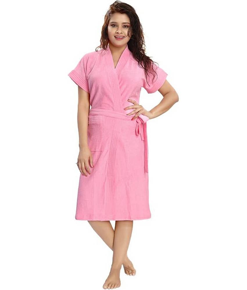 Poorak Pink Free Size Bathrobe ( Pack of 1 )