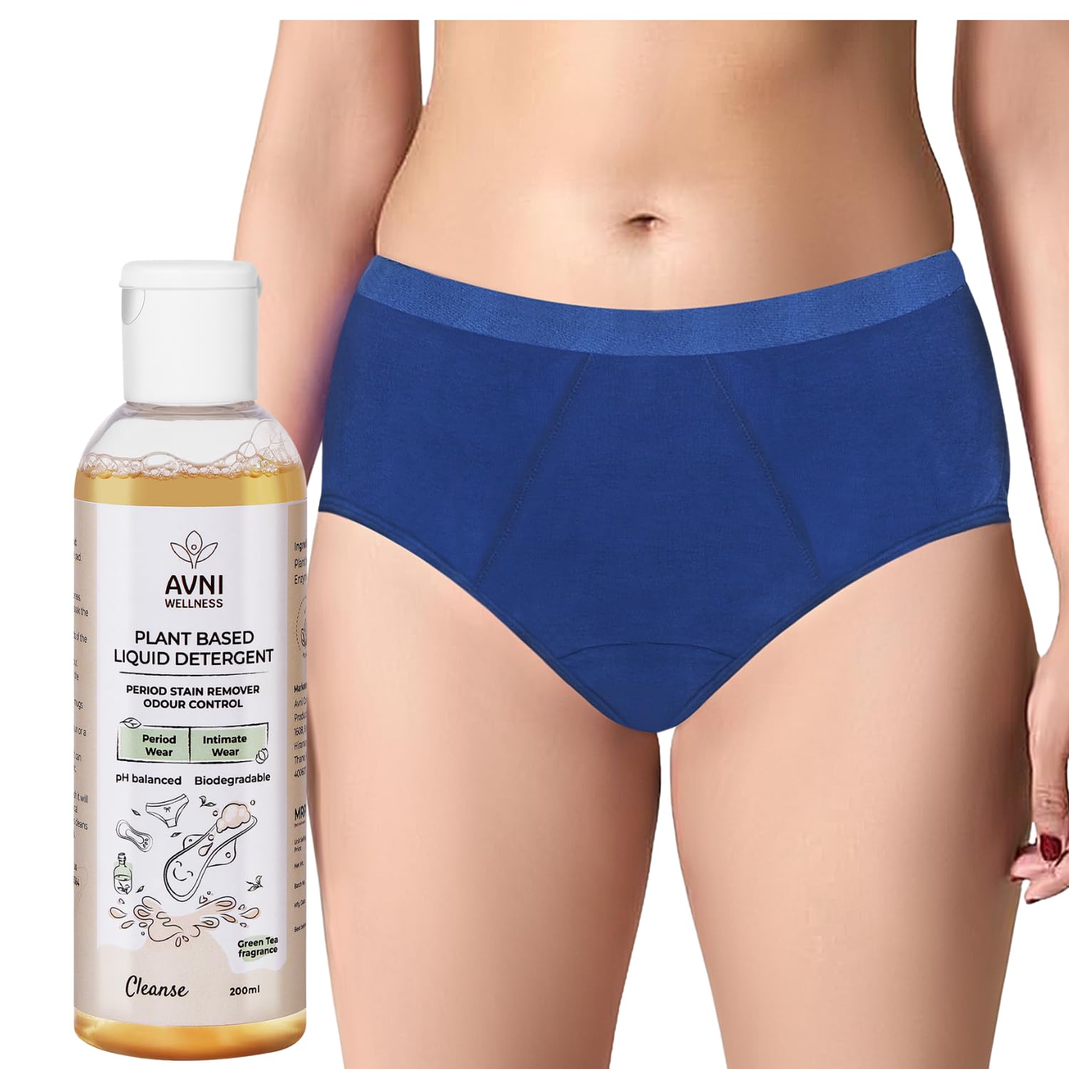 Avni - Washable Period Panty | 1 Panty + 200ml Liquid Detergent | Breathable Bamboo Fabric | Medium to Heavy Flow | Protection up to 10 hrs | High Waist for Women | Reusable for 2 yrs