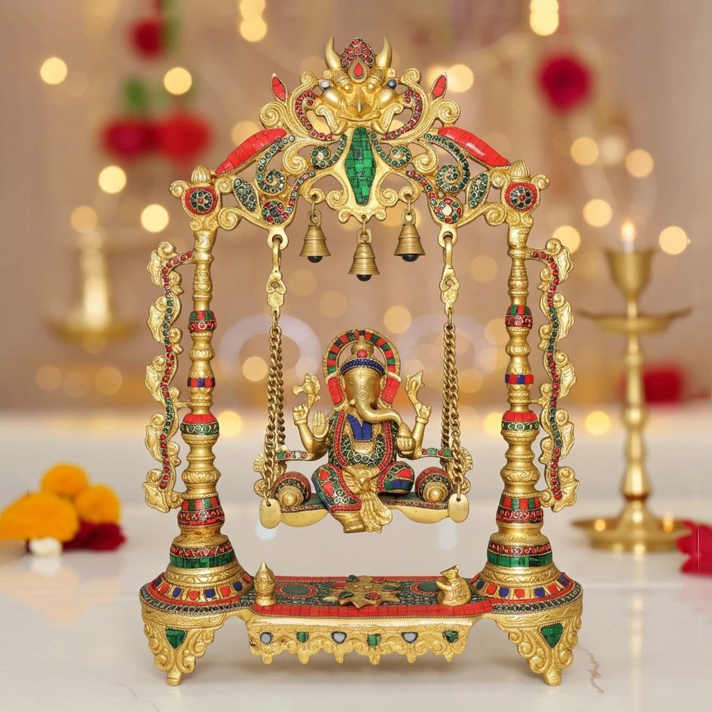 Brass Showpiece Stone Ganesh Ji God Idol Statue (BSMAS1373 D)