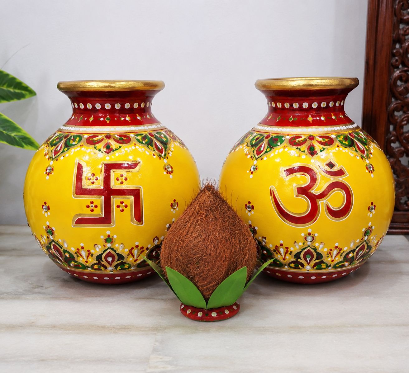 Gurukrupa Enterprise Decorative Hand Painted Kalash Craft Set for Pooja Events