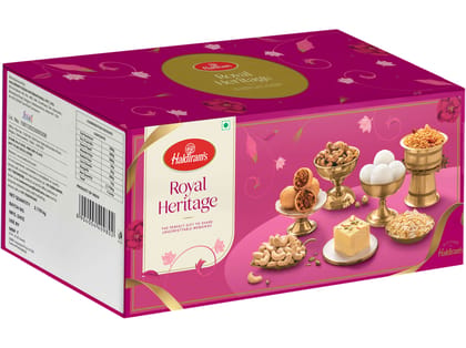 Haldiram's Royal Heritage Gift Hamper - 1 Kg Rasgulla,50og Soan Papdi, 200g Chiwda, 200g Dry Fruit Mix, 200g  Kachori, 35g Masala Kaju & 35g  Kaju 