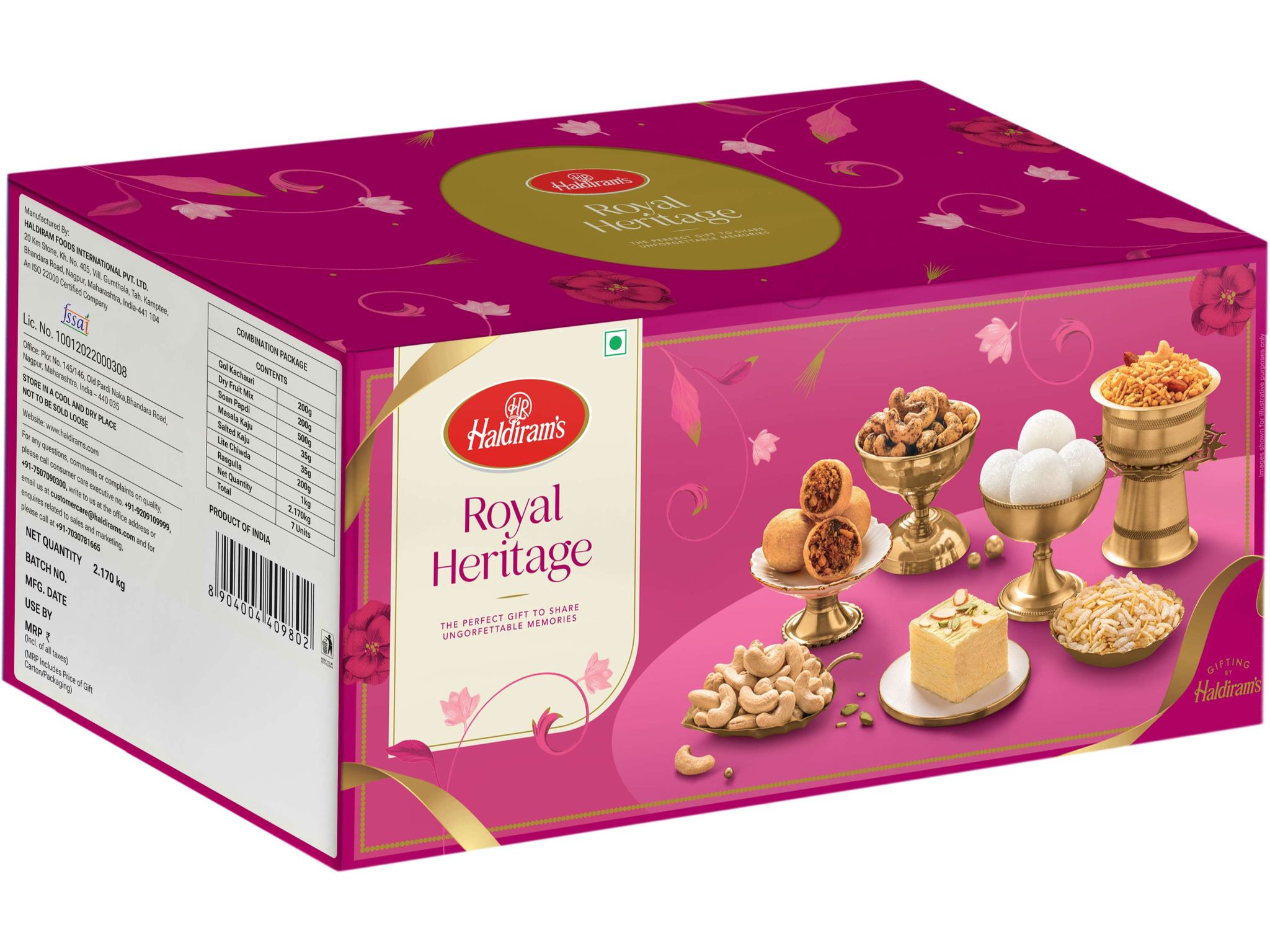 Haldiram's Royal Heritage Gift Hamper - 1 Kg Rasgulla,50og Soan Papdi, 200g Chiwda, 200g Dry Fruit Mix, 200g Kachori, 35g Masala Kaju & 35g Kaju