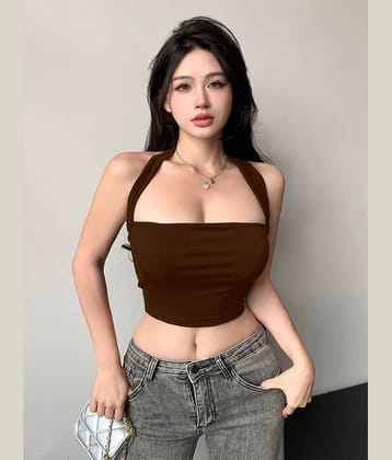Aahwan Women's Cotton Blend Crop Top ( Brown )