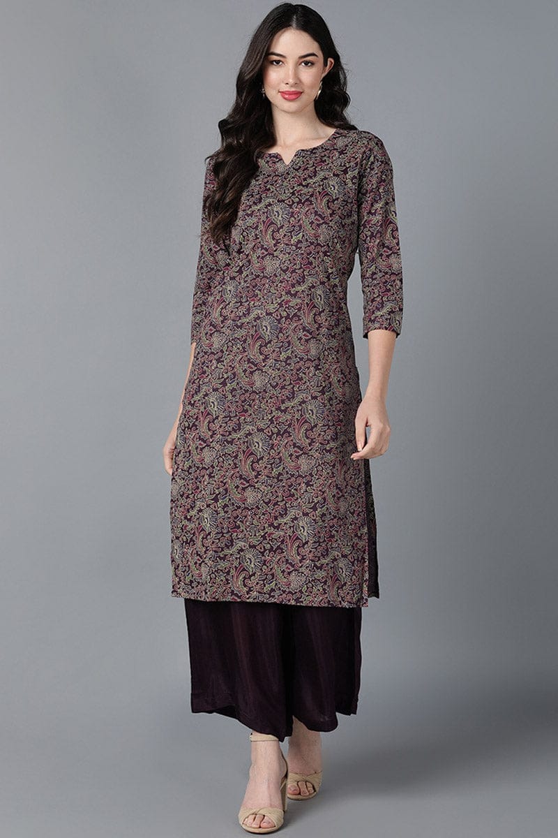 Purple Cotton Printed Kurtas VCK8567