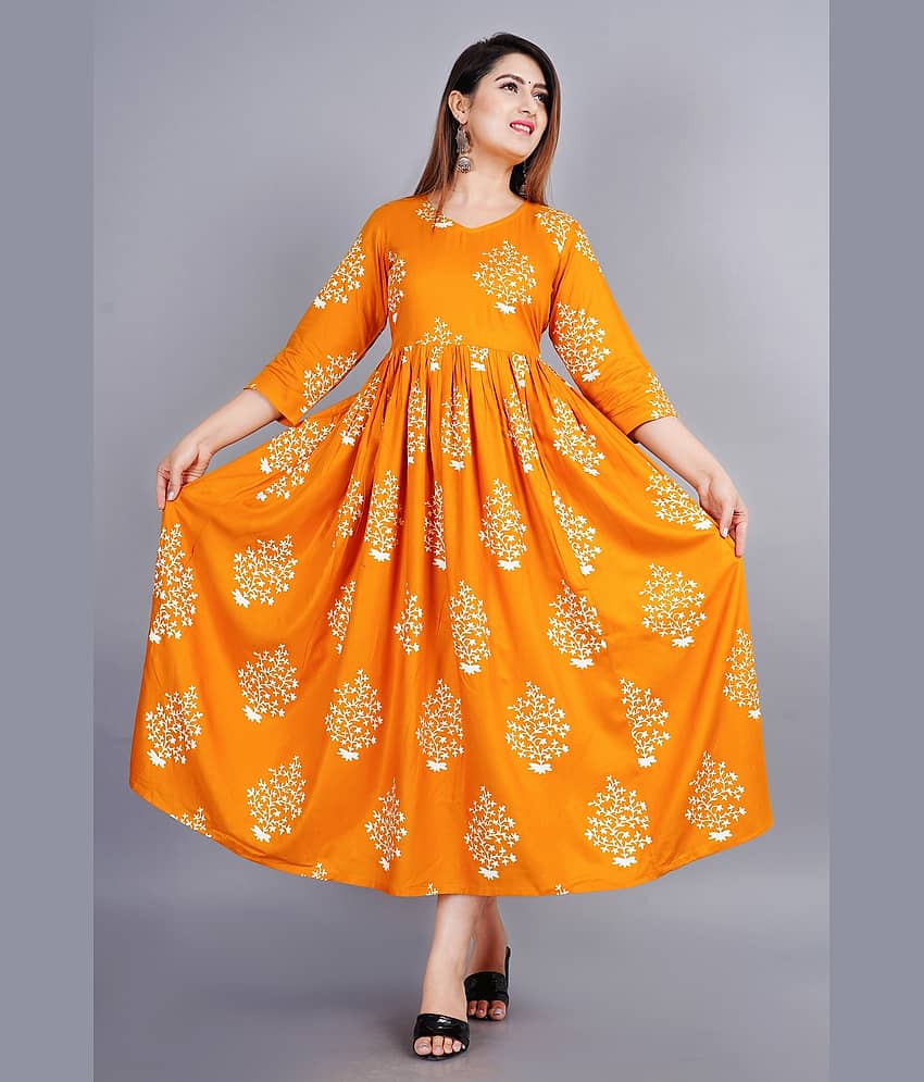 SIPET - Mustard Rayon Women's Flared Kurti ( Pack of 1 )