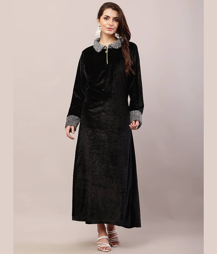 RAABTA FASHIION Women Velvet Solid Gown ( Black )